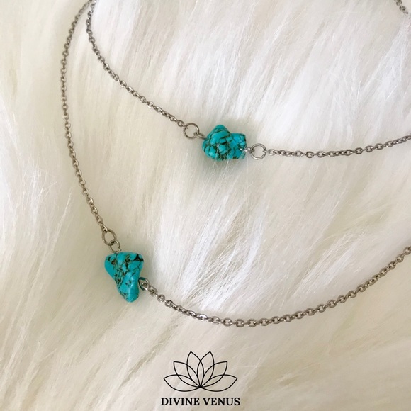 Genuine Turquoise Dainty Stainless Steel Choker - Picture 2 of 8
